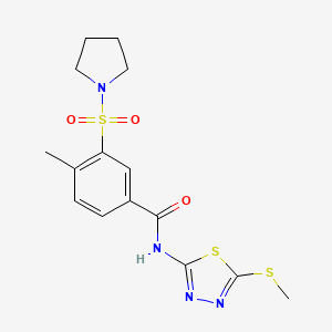 molecular formula C15H18N4O3S3 B2885628 4-甲基-N-(5-甲硫基-1,3,4-噻二唑-2-基)-3-吡咯烷-1-基磺酰基苯甲酰胺 CAS No. 690246-78-7