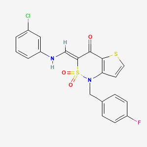 molecular formula C20H14ClFN2O3S2 B2885636 (3Z)-3-{[(3-chlorophenyl)amino]methylene}-1-(4-fluorobenzyl)-1H-thieno[3,2-c][1,2]thiazin-4(3H)-one 2,2-dioxide CAS No. 894681-00-6
