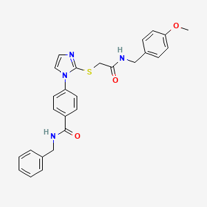 molecular formula C27H26N4O3S B2885645 N-苄基-4-(2-((2-((4-甲氧基苄基)氨基)-2-氧代乙基)硫代)-1H-咪唑-1-基)苯甲酰胺 CAS No. 1206988-60-4