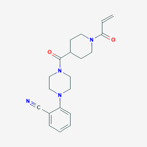 molecular formula C20H24N4O2 B2885648 2-[4-(1-Prop-2-enoylpiperidine-4-carbonyl)piperazin-1-yl]benzonitrile CAS No. 2361882-84-8
