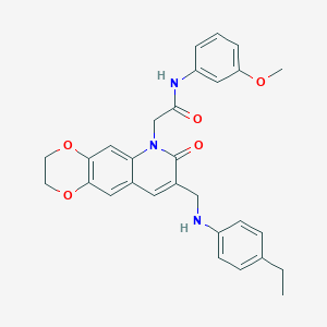 molecular formula C29H29N3O5 B2885652 2-(8-(((4-ethylphenyl)amino)methyl)-7-oxo-2,3-dihydro-[1,4]dioxino[2,3-g]quinolin-6(7H)-yl)-N-(3-methoxyphenyl)acetamide CAS No. 894558-34-0