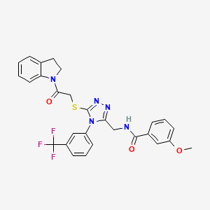 molecular formula C28H24F3N5O3S B2885667 N-((5-((2-(吲哚-1-基)-2-氧代乙基)硫代)-4-(3-(三氟甲基)苯基)-4H-1,2,4-三唑-3-基)甲基)-3-甲氧基苯甲酰胺 CAS No. 310449-64-0