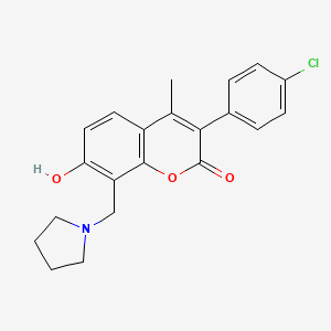 molecular formula C21H20ClNO3 B2885681 3-(4-chlorophenyl)-7-hydroxy-4-methyl-8-(pyrrolidin-1-ylmethyl)-2H-chromen-2-one CAS No. 887218-20-4