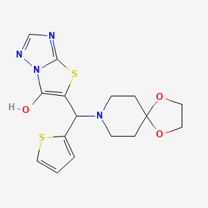 molecular formula C16H18N4O3S2 B2885694 5-(1,4-Dioxa-8-azaspiro[4.5]decan-8-yl(thiophen-2-yl)methyl)thiazolo[3,2-b][1,2,4]triazol-6-ol CAS No. 868220-93-3
