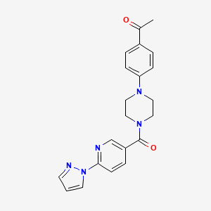molecular formula C21H21N5O2 B2885698 1-(4-(4-(6-(1H-吡唑-1-基)烟酰)哌嗪-1-基)苯基)乙酮 CAS No. 1251631-58-9