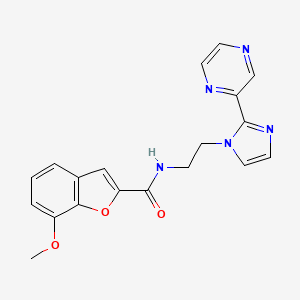 molecular formula C19H17N5O3 B2885712 7-methoxy-N-(2-(2-(pyrazin-2-yl)-1H-imidazol-1-yl)ethyl)benzofuran-2-carboxamide CAS No. 2034450-20-7
