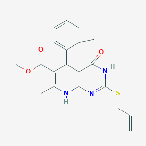 molecular formula C20H21N3O3S B2885718 Methyl 2-(allylthio)-7-methyl-4-oxo-5-(o-tolyl)-3,4,5,8-tetrahydropyrido[2,3-d]pyrimidine-6-carboxylate CAS No. 923163-53-5