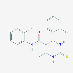 molecular formula C18H15BrFN3OS B2885726 4-(2-bromophenyl)-N-(2-fluorophenyl)-6-methyl-2-thioxo-1,2,3,4-tetrahydropyrimidine-5-carboxamide CAS No. 694472-73-6