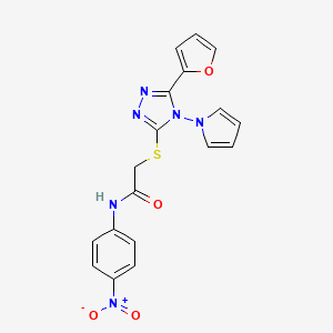 molecular formula C18H14N6O4S B2885730 2-{[5-(furan-2-yl)-4-(1H-pyrrol-1-yl)-4H-1,2,4-triazol-3-yl]sulfanyl}-N-(4-nitrophenyl)acetamide CAS No. 886921-80-8