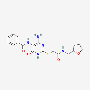 N-(4-amino-6-oxo-2-((2-oxo-2-(((tetrahydrofuran-2-yl)methyl)amino)ethyl)thio)-1,6-dihydropyrimidin-5-yl)benzamide