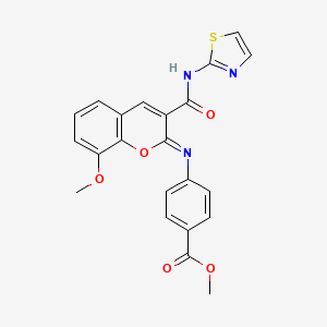 molecular formula C22H17N3O5S B2885761 methyl 4-{[(2Z)-8-methoxy-3-(1,3-thiazol-2-ylcarbamoyl)-2H-chromen-2-ylidene]amino}benzoate CAS No. 1327186-62-8