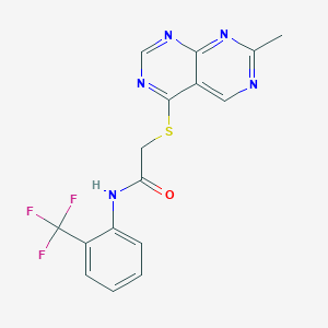 molecular formula C16H12F3N5OS B2885765 2-((7-甲基嘧啶并[4,5-d]嘧啶-4-基)硫代)-N-(2-(三氟甲基)苯基)乙酰胺 CAS No. 1251604-09-7