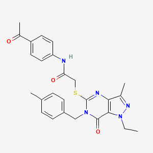 molecular formula C26H27N5O3S B2885768 N-(4-acetylphenyl)-2-((1-ethyl-3-methyl-6-(4-methylbenzyl)-7-oxo-6,7-dihydro-1H-pyrazolo[4,3-d]pyrimidin-5-yl)thio)acetamide CAS No. 1357971-76-6