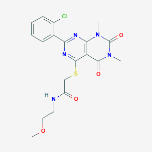 molecular formula C19H20ClN5O4S B2885775 2-((2-(2-chlorophenyl)-6,8-dimethyl-5,7-dioxo-5,6,7,8-tetrahydropyrimido[4,5-d]pyrimidin-4-yl)thio)-N-(2-methoxyethyl)acetamide CAS No. 893905-72-1