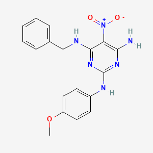 molecular formula C18H18N6O3 B2885783 N4-苄基-N2-(4-甲氧基苯基)-5-硝基嘧啶-2,4,6-三胺 CAS No. 674814-67-6