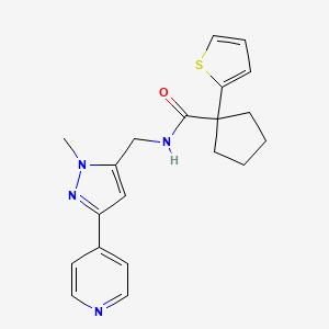 N-[(2-Methyl-5-pyridin-4-ylpyrazol-3-yl)methyl]-1-thiophen-2-ylcyclopentane-1-carboxamide