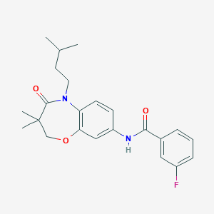 molecular formula C23H27FN2O3 B2885804 3-fluoro-N-(5-isopentyl-3,3-dimethyl-4-oxo-2,3,4,5-tetrahydrobenzo[b][1,4]oxazepin-8-yl)benzamide CAS No. 921540-89-8