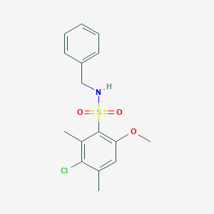 molecular formula C16H18ClNO3S B288581 N-benzyl-3-chloro-6-methoxy-2,4-dimethylbenzenesulfonamide 