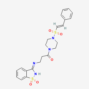 3-[(1,1-Dioxo-1,2-benzothiazol-3-ylidene)amino]-1-[4-[(E)-2-phenylethenyl]sulfonylpiperazin-1-yl]propan-1-one