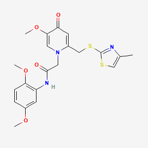 molecular formula C21H23N3O5S2 B2885834 N-(2,5-二甲氧基苯基)-2-(5-甲氧基-2-(((4-甲基噻唑-2-基)硫代)甲基)-4-氧代吡啶-1(4H)-基)乙酰胺 CAS No. 1005302-14-6