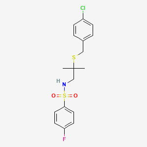 molecular formula C17H19ClFNO2S2 B2885843 N-{2-[(4-chlorobenzyl)sulfanyl]-2-methylpropyl}-4-fluorobenzenesulfonamide CAS No. 343373-00-2