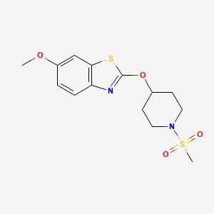 molecular formula C14H18N2O4S2 B2885845 6-Methoxy-2-((1-(methylsulfonyl)piperidin-4-yl)oxy)benzo[d]thiazole CAS No. 1286705-28-9