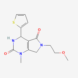 molecular formula C14H17N3O3S B2885847 6-(2-methoxyethyl)-1-methyl-4-(thiophen-2-yl)-3,4,6,7-tetrahydro-1H-pyrrolo[3,4-d]pyrimidine-2,5-dione CAS No. 1046556-83-5