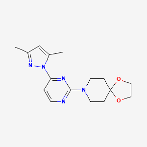 molecular formula C16H21N5O2 B2885852 8-(4-(3,5-dimethyl-1H-pyrazol-1-yl)pyrimidin-2-yl)-1,4-dioxa-8-azaspiro[4.5]decane CAS No. 1251708-76-5
