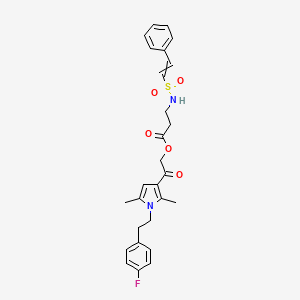 molecular formula C27H29FN2O5S B2885860 2-{1-[2-(4-氟苯基)乙基]-2,5-二甲基-1H-吡咯-3-基}-2-氧代乙基 3-(2-苯乙烯磺酰胺基)丙酸酯 CAS No. 1428116-12-4