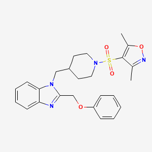 molecular formula C25H28N4O4S B2885870 3,5-dimethyl-4-((4-((2-(phenoxymethyl)-1H-benzo[d]imidazol-1-yl)methyl)piperidin-1-yl)sulfonyl)isoxazole CAS No. 1203055-20-2