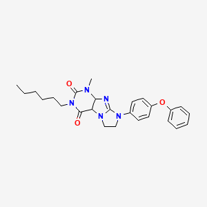 molecular formula C26H29N5O3 B2885874 3-hexyl-1-methyl-8-(4-phenoxyphenyl)-1H,2H,3H,4H,6H,7H,8H-imidazo[1,2-g]purine-2,4-dione CAS No. 921091-37-4