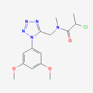 molecular formula C14H18ClN5O3 B2885885 2-Chloro-N-[[1-(3,5-dimethoxyphenyl)tetrazol-5-yl]methyl]-N-methylpropanamide CAS No. 2411292-49-2