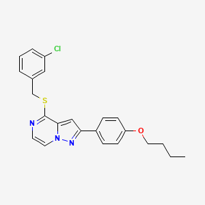 molecular formula C23H22ClN3OS B2885895 2-(4-Butoxyphenyl)-4-[(3-chlorobenzyl)thio]pyrazolo[1,5-a]pyrazine CAS No. 1223899-13-5