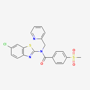 molecular formula C21H16ClN3O3S2 B2885896 N-(6-氯苯并[d]噻唑-2-基)-4-(甲磺酰基)-N-(吡啶-2-基甲基)苯甲酰胺 CAS No. 886937-54-8
