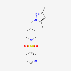 molecular formula C16H22N4O2S B2885919 3-((4-((3,5-dimethyl-1H-pyrazol-1-yl)methyl)piperidin-1-yl)sulfonyl)pyridine CAS No. 1421457-96-6