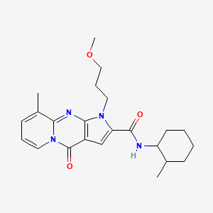 molecular formula C23H30N4O3 B2885925 1-(3-methoxypropyl)-9-methyl-N-(2-methylcyclohexyl)-4-oxo-1,4-dihydropyrido[1,2-a]pyrrolo[2,3-d]pyrimidine-2-carboxamide CAS No. 900295-87-6