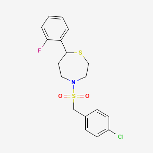 molecular formula C18H19ClFNO2S2 B2885928 4-((4-Chlorobenzyl)sulfonyl)-7-(2-fluorophenyl)-1,4-thiazepane CAS No. 1704638-72-1