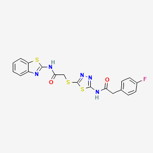 molecular formula C19H14FN5O2S3 B2885959 N-(苯并[d]噻唑-2-基)-2-((5-(2-(4-氟苯基)乙酰氨基)-1,3,4-噻二唑-2-基)硫代)乙酰胺 CAS No. 477214-96-3