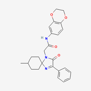 molecular formula C25H27N3O4 B2885965 N-(2,3-二氢-1,4-苯并二氧杂环-6-基)-2-{8-甲基-2-氧代-3-苯基-1,4-二氮杂螺[4.5]癸-3-烯-1-基}乙酰胺 CAS No. 866866-51-5