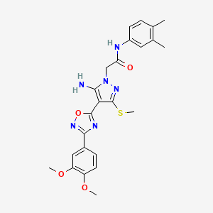 molecular formula C24H26N6O4S B2885996 2-(5-amino-4-(3-(3,4-dimethoxyphenyl)-1,2,4-oxadiazol-5-yl)-3-(methylthio)-1H-pyrazol-1-yl)-N-(3,4-dimethylphenyl)acetamide CAS No. 1019098-88-4