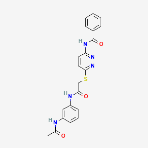 molecular formula C21H19N5O3S B2885997 N-(6-((2-((3-acetamidophenyl)amino)-2-oxoethyl)thio)pyridazin-3-yl)benzamide CAS No. 1021090-29-8