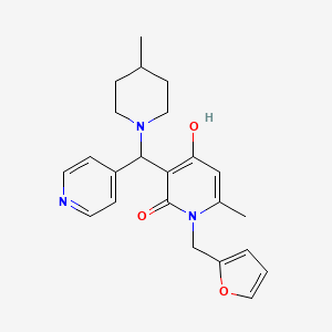 molecular formula C23H27N3O3 B2885999 1-(furan-2-ylmethyl)-4-hydroxy-6-methyl-3-((4-methylpiperidin-1-yl)(pyridin-4-yl)methyl)pyridin-2(1H)-one CAS No. 897613-20-6