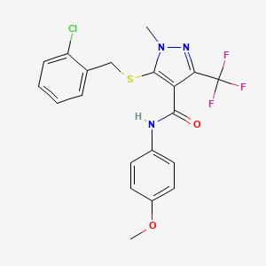 molecular formula C20H17ClF3N3O2S B2886003 5-[(2-chlorobenzyl)sulfanyl]-N-(4-methoxyphenyl)-1-methyl-3-(trifluoromethyl)-1H-pyrazole-4-carboxamide CAS No. 321553-39-3
