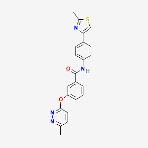 molecular formula C22H18N4O2S B2886011 3-((6-甲基吡哒嗪-3-基)氧基)-N-(4-(2-甲基噻唑-4-基)苯基)苯甲酰胺 CAS No. 1251683-43-8