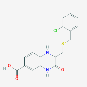 molecular formula C17H15ClN2O3S B2886022 2-[(2-chlorophenyl)methylsulfanylmethyl]-3-oxo-2,4-dihydro-1H-quinoxaline-6-carboxylic acid CAS No. 847362-46-3