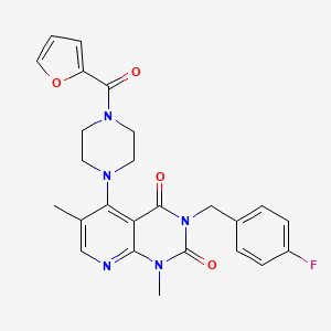 molecular formula C25H24FN5O4 B2886023 3-(4-fluorobenzyl)-5-(4-(furan-2-carbonyl)piperazin-1-yl)-1,6-dimethylpyrido[2,3-d]pyrimidine-2,4(1H,3H)-dione CAS No. 1021062-23-6