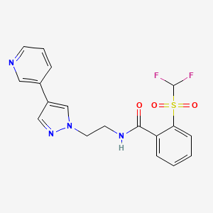 molecular formula C18H16F2N4O3S B2886033 2-difluoromethanesulfonyl-N-{2-[4-(pyridin-3-yl)-1H-pyrazol-1-yl]ethyl}benzamide CAS No. 2097924-66-6
