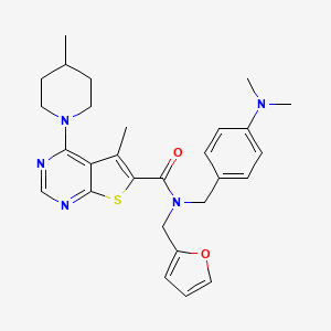 N-(4-(dimethylamino)benzyl)-N-(furan-2-ylmethyl)-5-methyl-4-(4-methylpiperidin-1-yl)thieno[2,3-d]pyrimidine-6-carboxamide