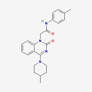 molecular formula C23H26N4O2 B2886056 2-{[4-methyl-5-(1-methyl-3-phenyl-1H-pyrazol-4-yl)-4H-1,2,4-triazol-3-yl]thio}-N-[2-(trifluoromethyl)phenyl]acetamide CAS No. 1251606-13-9