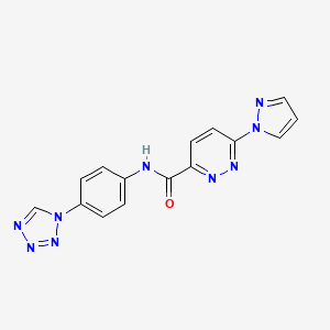 molecular formula C15H11N9O B2886057 N-(4-(1H-tetrazol-1-yl)phenyl)-6-(1H-pyrazol-1-yl)pyridazine-3-carboxamide CAS No. 1351622-98-4